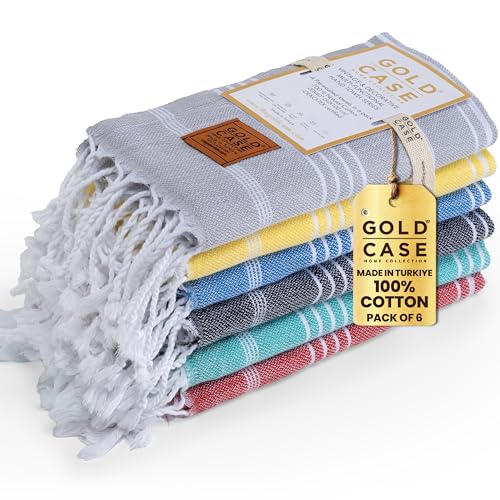 GOLD CASE HOME COLLECTION Lycia Original Turkish Hand Towels by - Set of 6-20x40'' 100% Cotton Decorative Bathroom & Kitchen Towels for Hand,Face,Hair,SPA,Farmhouse,Gym,Tea and Dishcloth, Multicolor-1 - color: Multicolor-1, style: Hand Towel Set
