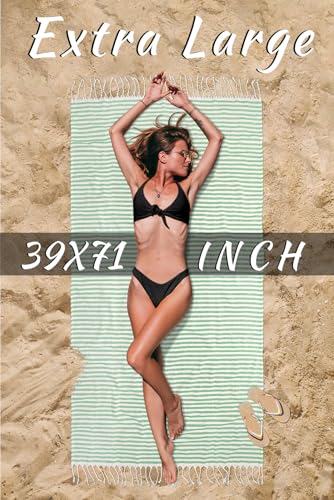 cabanana Turkish Beach Towel Oversized - 40"x70" Quick Dry Sand Free Thin Beach Towels for Adults,Extra Large Cotton Lightweigh Travel Towel for Beach Accessories (Green) - color: Stripe Green