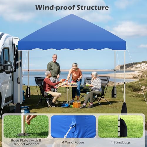 Tangkula 10x10 FT Pop Up Canopy, UPF50+ Easy Set up Instant Tent with Wheeled Bag, 8 Stakes, 4 Anchors, 4 Wind Ropes, 4 Sandbags, Heavy Duty Outdoor Canopy Tent 10x10 for Patio Party Backyard (Blue) - color: Blue, size: 10x10 FT
