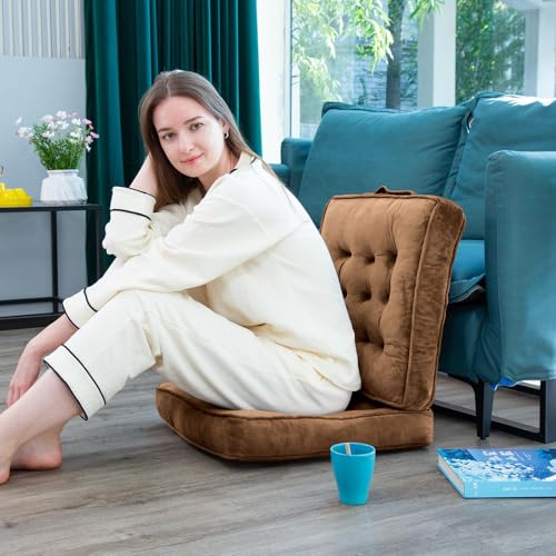 1 MIDDLE ONE Floor Pillow Set of 4, Memory Foam Meditation Cushion, Floor Cushions for Adults Sitting, Large Square Seat Cushions for Yoga, Living Room, 20x20 Inch (Brown) - color: Brown, size: 20x20 Inch(Pack of 4)
