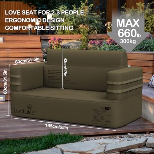 Luxchoice Inflatable Couch Multifunctional Durable Inflatable Sofa with Built in Pump Inflatable Furniture Portable Blow Up Couch for Camping Backyard Outdoor Glamping Inflatable Chair Movie Loveseat - size: Loveseat