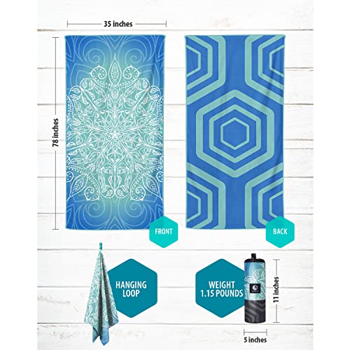 VENTURE 4TH Microfiber Beach Towel: Quick-Dry, Compact, Sand-Free, Absorbent, Sandproof and Lightweight - Perfect for Camping, Beach, and Roadtrips (Blue Mandala Design | 35x78 inches) - color: Blue Mandala, size: Extra Large (78" x 35")