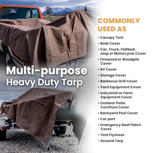 WHITEDUCK 10'x12' Canvas Tarp 18 oz/37 Mil Heavy Duty Fire Water Repellent UV Resistant, Rustproof Grommets, Industrial & Commercial Use Cloth Tarp (Finished Size: 9'6"x11'6", Olive) - color: Olive, size: 10' X 12' (Fire Water Repellent)
