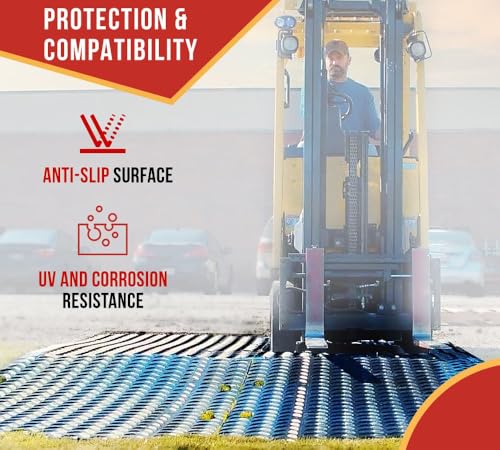 Mytee Products 5 Pk 3' x 6' Ground Protection Mats with Double Sided Diamond Plated Tread Design - High Density Polyethylene Mat, Easily Supports 60 Ton Loads on Lawns, Dirt, and Any Other Areas - color: Black, size: 3 x 6 Feet, style: 5 - Pack