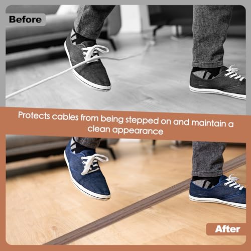 Floor Cord Cover for Wires on Floor Self Adhesive Cord Hider Floor Cable Management Wire Covers for Cords Protector Prevent Cable Trips Cord Cavity W 0.32" x H 0.32", Misty Brown Wood, 3.3Ft - color: Misty Brown Wood, size: 0.78 In x 3.3 Ft