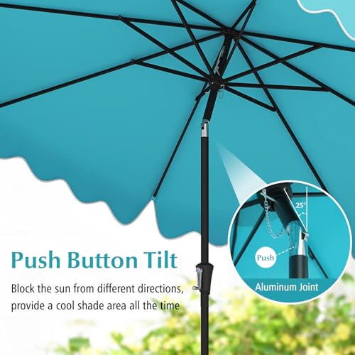Tangkula 9Ft Patio Umbrella with Crank, 2-Tier Outdoor Umbrella with Push Button Tilt, Sun-Protective Canopy, 8 Ribs, Scalloped Patio Umbrella for Outdoor Beach Deck Pool Table (Turquoise) - color: Turquoise, size: 9Ft