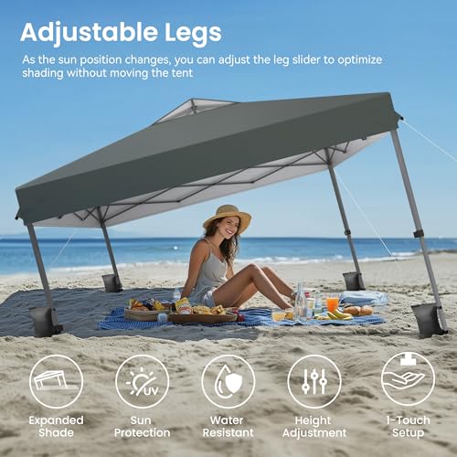 PHI VILLA 10x10ft 1-Person Setup Pop Up Canopy Tent Instant Portable Shelter w/ 1-Button Push, Case, 4 Weight Bags - Gray - color: Gray, size: 10×10 one push