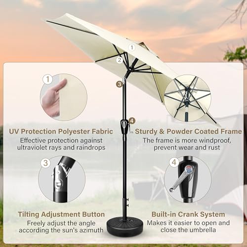 Simple Deluxe 9' Patio Umbrella Outdoor Table Market Yard Umbrella with Push Button Tilt/Crank, 8 Sturdy Ribs for Garden, Deck, Backyard, Pool, Creamy White - color: Creamy White-New, size: 9ft