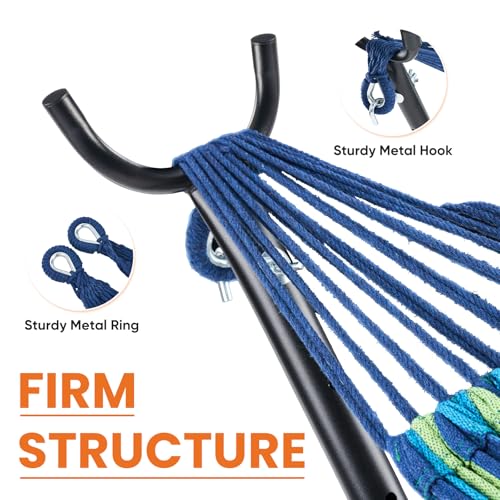 Sweetcrispy Double Hammock with Space Saving Steel Stand Heavy Duty 2 Person Standing Hammocks 450lb Capacity for Outside Garden Yard with Portable Carrying Bag, Blue