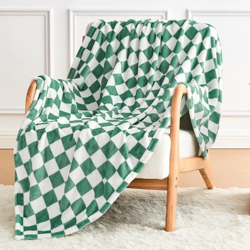 Edenleaf Green Checkered Blanket, Ultra Soft Cozy Flannel - Checkered Grid Print Throws for Bed Sofa Couch, Luxury Throw Blanket for All Seasons, 50x60 Inch, Jade Green - color: 01 Jade Green, size: Throw-50"x60"