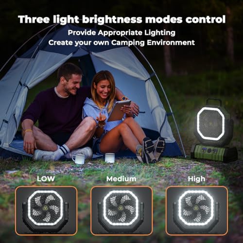 Camping Fan - 20000mAh Battery Powered Fan Rechargeable with LED Lantern - Portable Outdoor Tent Fans with Hanging Hook 4 Speeds Wind Remote Control, Green - color: Green