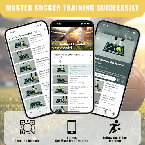 2F22E Soccer Training Mat for Kids & Youth, Non-Slip Silent Footwork Training Equipment with Soccer Bounce Trainer & Socks, Ball Mastery Skills Mat with Instructional Video for Indoor Practice - color: White