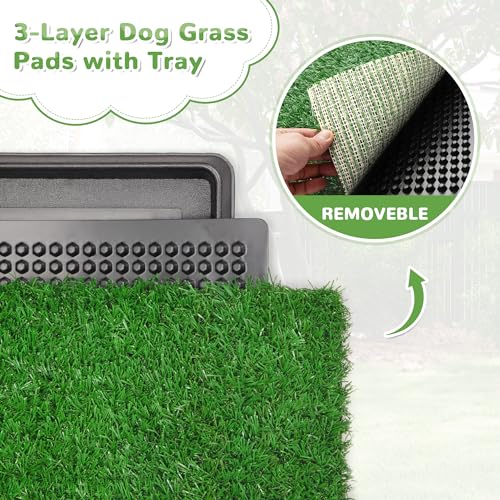 Generic 30" x 20" Dog Grass Pad with Tray, 3-Piece Washable Artificial Grass Pee Pad for Dogs, Large Indoor/Outdoor Pet Toilet - size: L 30x20x2IN-3 Grass Pads
