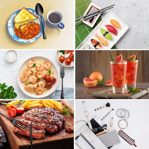 Portable Travel Utensils with Case, 10 PCS Travel Camping Cutlery Set, Reusable Utensils Set for Lunch Box for Office School Picnic - color: Black - 10 PCs