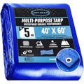 Tarps 40x60 Blue Tarp Waterproof – 5 MIL Thick Tarpaulin Outdoor Cover - Multipurpose Protection Poly Tarp for Camping, Tent, Roof, Patio, Pool, Floor, Furniture, Boat, Truck Beds, Pack of 1 - size: 40x60