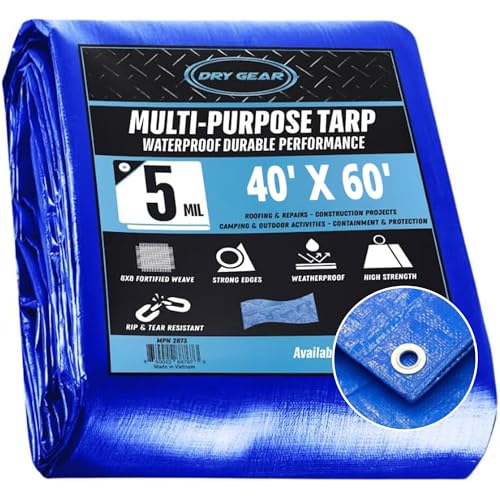 Tarps 40x60 Blue Tarp Waterproof – 5 MIL Thick Tarpaulin Outdoor Cover - Multipurpose Protection Poly Tarp for Camping, Tent, Roof, Patio, Pool, Floor, Furniture, Boat, Truck Beds, Pack of 1 - size: 40x60