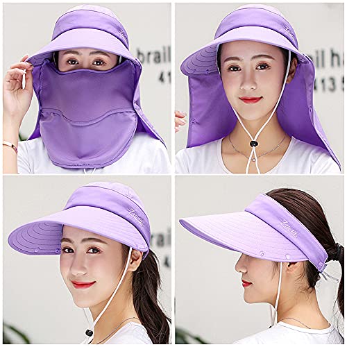Outdoor UPF 50+ UV Sun Protection Waterproof Breathable Face Neck Flap Cover Folding Sun Hat for Men/Women - color: Purple
