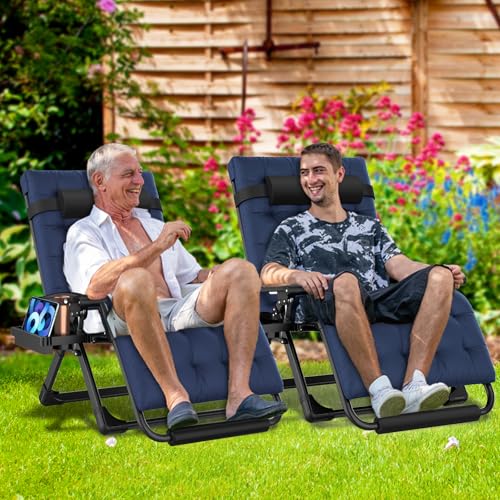 Oversized Zero Gravity Chair, XXL Lounge Chair 33” Width, Padded Recliner Chair W/Removable Cushion & Adj Headrest, Storage Bag, Footrest Cushion, Cup Holder, for Indoor Outdoor - color: 33in - Blue