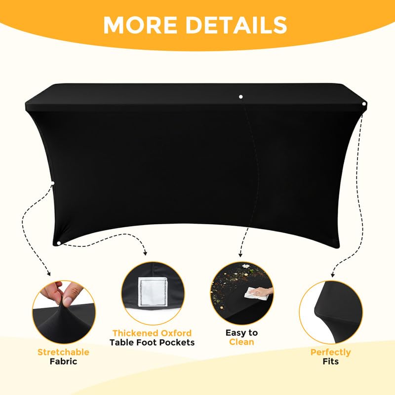 1 Pack 8FT Rectangular Spandex Tablecloth,Wrinkle Resistant Fitted Cover for 96x30 inch Banquet Table Cloth, Washable Stretch Fabric for Party, Events, Wedding, Vendor - Black - color: 8ft-black