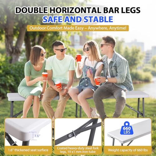ZENY 6ft Plastic Folding Bench, Portable Outdoor Bench for Picnic Camping Dining Party Garden, Soccer Multipurpose Entertaining Activities, White