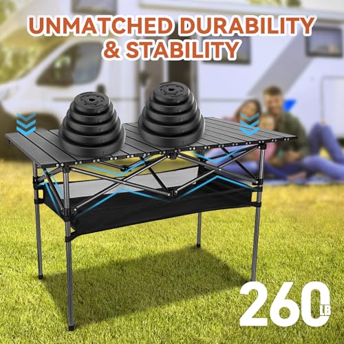 Opliy Portable Folding Camping Table for 4-6 Persons Aluminum Collapsible Table Lightweight with Carry Bag for Camping, Hiking, Picnics, BBQ, Beach Trips & Tailgating - size: XL (39.37 inch)