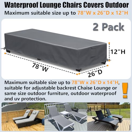 Lounge Chair Covers Outdoor Waterproof Patio Chaise Lounge Cover 600D Weather Resistant Material, UV Protection, Windproof Design 2 Pack 78" x 26" x 12" H, Grey - color: Grey, size: 2 Pack (78"l X 26"w X 12"h)