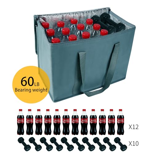 musbus 2Pk Insulated Reusable Grocery Bags, Collapsible Cooler Bag for Groceries, Heavy Duty Large Insulated Bag (Urban Gray) - color: Gray, size: X-large（16w X 12.5h X 9d）