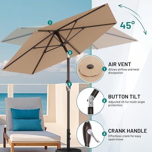 AreShark 7.5FT Patio Umbrella Table Market Umbrella with 6 Sturdy Ribs, Button Tilt/Crank, Heavy-Duty Outdoor Umbrellas for Pool, Deck, Garden and Backyard, Beige - color: Beige, size: 7.5FT