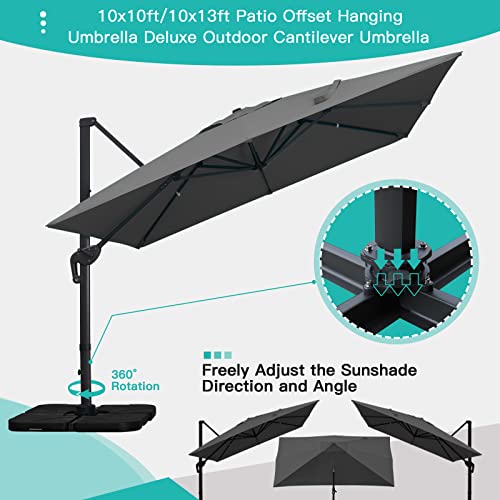 Sunnyglade 10x13Ft Cantilever Patio Umbrella Rectangular Deluxe Offset Umbrella 360°Rotation & Integrated Tilting System Patio Hanging Umbrella for Market Garden Deck Pool Backyard Patio(Grey) - color: Grey, size: 10 x 13 ft