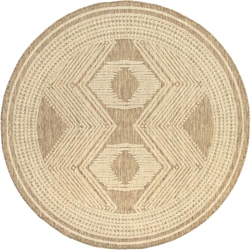 Nuloom Ranya Light Brown/Ivory, 6'7" Round, Tribal Geometric, Soft and Cozy, High Traffic, Stain Resistant, Easy Clean, Durable Area Rug for Indoor/Outdoor Patio, Deck, Porch, Garden, Courtyard - color: Light Brown, size: 6'7" (Round)