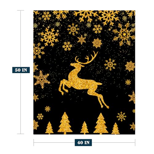 YeeJu Christmas Throw Blanket Kids Small Black Gold Reindeer Snowflake Blanket for Girls Boys Child Baby Bed Soft Lightweight Fuzzy Fleece Blankets and Throws Xmas Winter Holiday Blanket 40x50 - color: Chrsitmas-12, size: 40"x50"