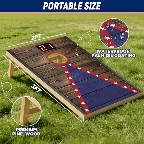Electronic Cornhole Board Set (4x2ft, 3x2ft, 2x1ft) - Automatic Scoring Corn Hole Game for Adults & Kids - Infrared Sensing Wood Set with 8 Bags & Carry Case for Backyard, Party & Tailgates - size: 3 x 2 ft