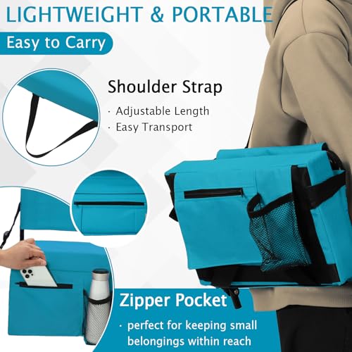 2pcs Stadium Seat for Bleachers with Back Support，Portable Bleacher Chairs with Back and Cushion，Includes Shoulder Strap and Cup Holder - color: Cyan,2 Pack