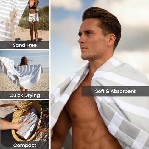 SummerSand Microfiber Beach Towel XXL Oversized (71 x 63 in) - Quick Dry, Sand Free - Compact and Lightweight for Travel - Recycled Materials - Extra Large Beach Blanket - Marble Sand - color: Marble Sand, size: 71x63"
