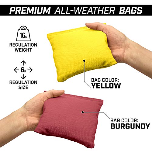 GoSports 4 ft x 2 ft Regulation Size Wooden Cornhole Boards Set - Includes Carrying Case and Bean Bags (Choose Your Colors) Over 100 Color Combinations - color: Burgundy & Yellow