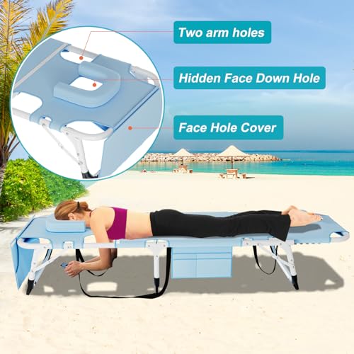 ABORON Heavy Duty Tanning Chair, Outdoor 5-Position Folding Chaise Lounge Chair with Pad, Portable Beach Lounge Chair for Outdoor Sunbathing Patio Pool Lawn Deck Poolside - color: Slate Blue, style: Lounge Chair