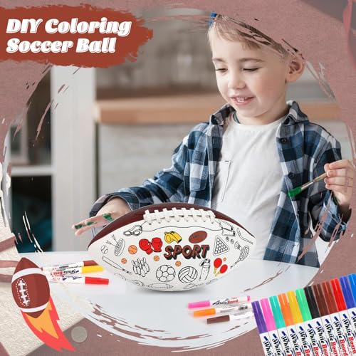 Size 6 Color Your Own Football Brown DIY Custom Craft Kit with Pump 12 Markers Personalized Youth Toddler Training Paint Your Own Toy Creative Gift for Kids (Brown Foorball, 6) - size: 6, style: Brown Foorball