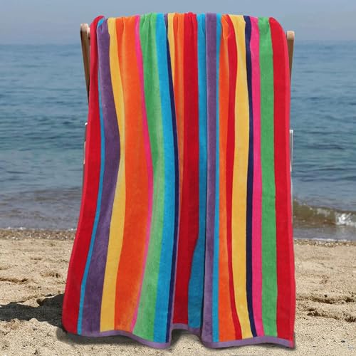 COTTON CRAFT Oversized Beach Towels - 2 Pack Summer of Siam XXL 35x84- The Big Kahuna 7 Foot Extra Large Beach Blanket Towel - Big & Tall - 100% Cotton Velour Plush Soft Luxury - Multi Color Stripe - color: Summer of Siam, size: 2 Pack - 35x84