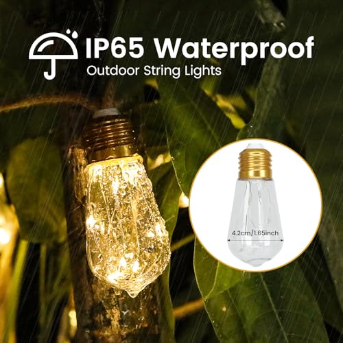 Solar String Lights, Solar Outdoor String Lights, 24FT Solar Powered Patio Lights with 20 Shatterproof Bulbs, Waterproof Vintage Rope Hemp & 8 Modes for Garden Fence Balcony Camping (Warm White) - color: Solar-Warm White