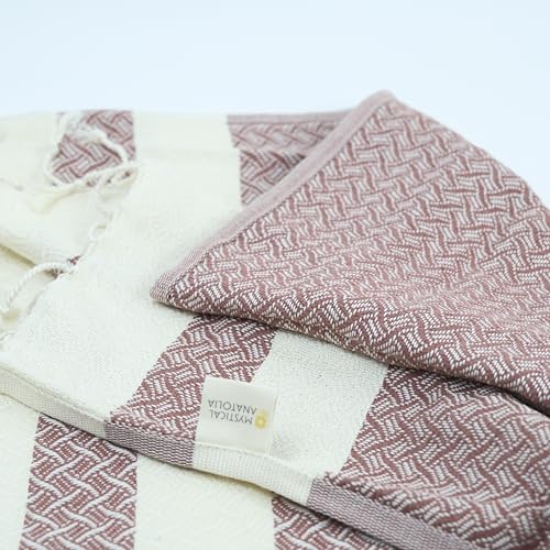 mysticalanatolia Turkish Beach Towel Oversized Cotton Sand Free Quick Dry Lightweight Peshtemal Large Travel Yoga Picnic Blanket Absorbent Compact 39x79 Brown - color: Brown
