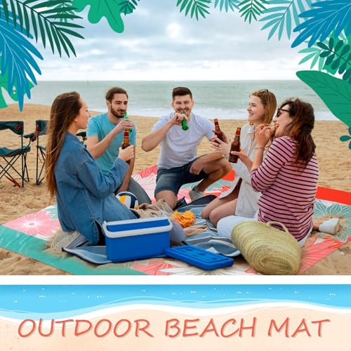 Drydiet Outdoor Picnic Blanket Beach Blanket Sandproof Waterproof Extra Large Beach Mat for 1-8 Adults Quick Drying Oversized Mat for Outdoor Picnic Camping Hiking(Orange and Cyan,78'' X 81'')