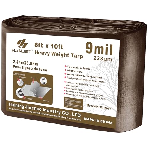 Heavy Duty Tarp 9 Mil Outdoor Ultra-Light Multi-Purpose Waterproof Reinforced Durable Rip-Stop Tarps with Grommets - 8 x 10 Feet, Brown Sliver - color: 9mil Brown/Silver, size: 8x10 FT