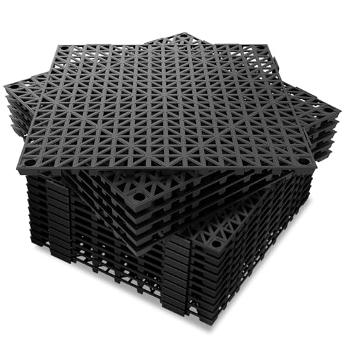 24 PCS Modular Interlocking Cushion Interlocking Floor Tiles with Hole 12 x 12 Inch Drainage Tiles Mat Non Slip Pool Deck Mat Outdoor for Drain Deck Pool Patio Shower Kitchen Balcony (Black)