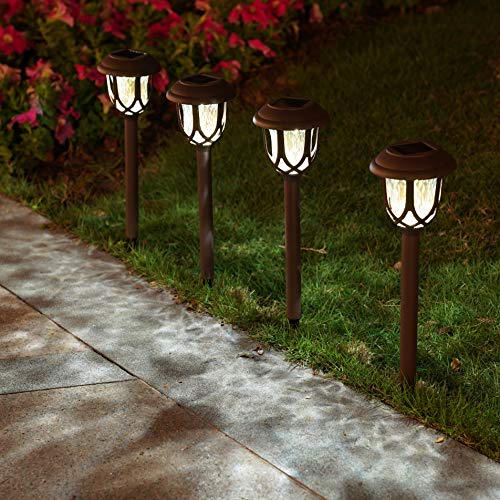 EXCMARK 10 Pack Solar Lights Outdoor Decorative Garden Yard Lights for Pathway Walkway Sidewalk Driveway. (Brown, Warm White) - color: Brown, style: Warm white light