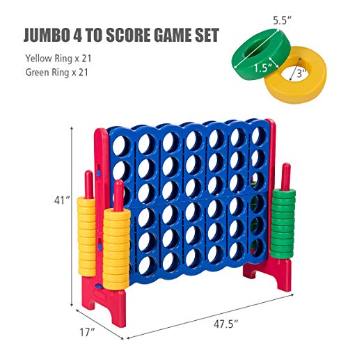 Costzon Giant 4-in-A-Row, Jumbo 4-to-Score Giant Game Set for Kids & Adults, Indoor Outdoor Yard Connect Game, 3.5FT Tall with 42 Jumbo Rings & Quick-Release Slider, Perfect for Family & Party Games - color: Blue/Red