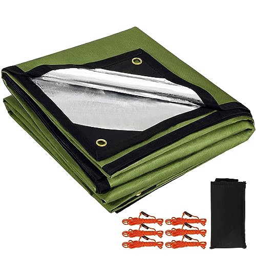 RedSwing Heavy Duty Survival Blanket, Waterproof Emergency Thermal Tarp, Multipurpose Reflective Insulated All Weather Blankets for Camping Hiking, Green,11.8 x 8.5 ft - color: Green 142''x102''