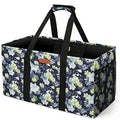 WONDAY Extra Large Reusable Grocery Bag Carrier with Handle, Thirty One Utility Tote Foldable for Shopping and Beach - color: Dark Blue Flower