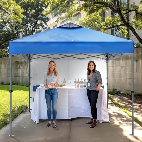 PHI VILLA Canopy Tent 10x10 Pop Up Canopy Outdoor Shade with Pockets Sidewall, Easy Up Sun Shelter with One Person Set Up Center Lock, Portable Instant Camping Beach Canopy Tents, Blue - color: Blue, size: 10×10 with 1 sidewalls