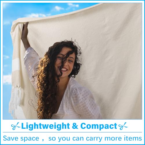 Oversized Turkish Beach Towel Blanket XXL Cotton Sandproof Towels Boho Woven Extra Large Big Sand Free Giant Throw Blankets Huge Quilt XL Picnic Camping Necessities Cloud For Adult Gifts Beige - color: Woven Beige, size: XXXL(88x82 IN,224x208 CM)