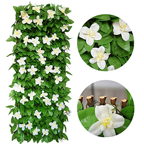 Sumery Expandable Fence Privacy Screen for Balcony Patio Outdoor,Decorative Faux Ivy Fencing Panel,Artificial Hedges (Single Sided Leaves) (1, White Flowers) - color: White Flowers